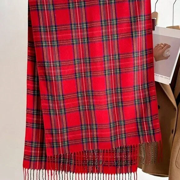 Red Collegiate Women's Plaid Faux Cashmere Scarf
